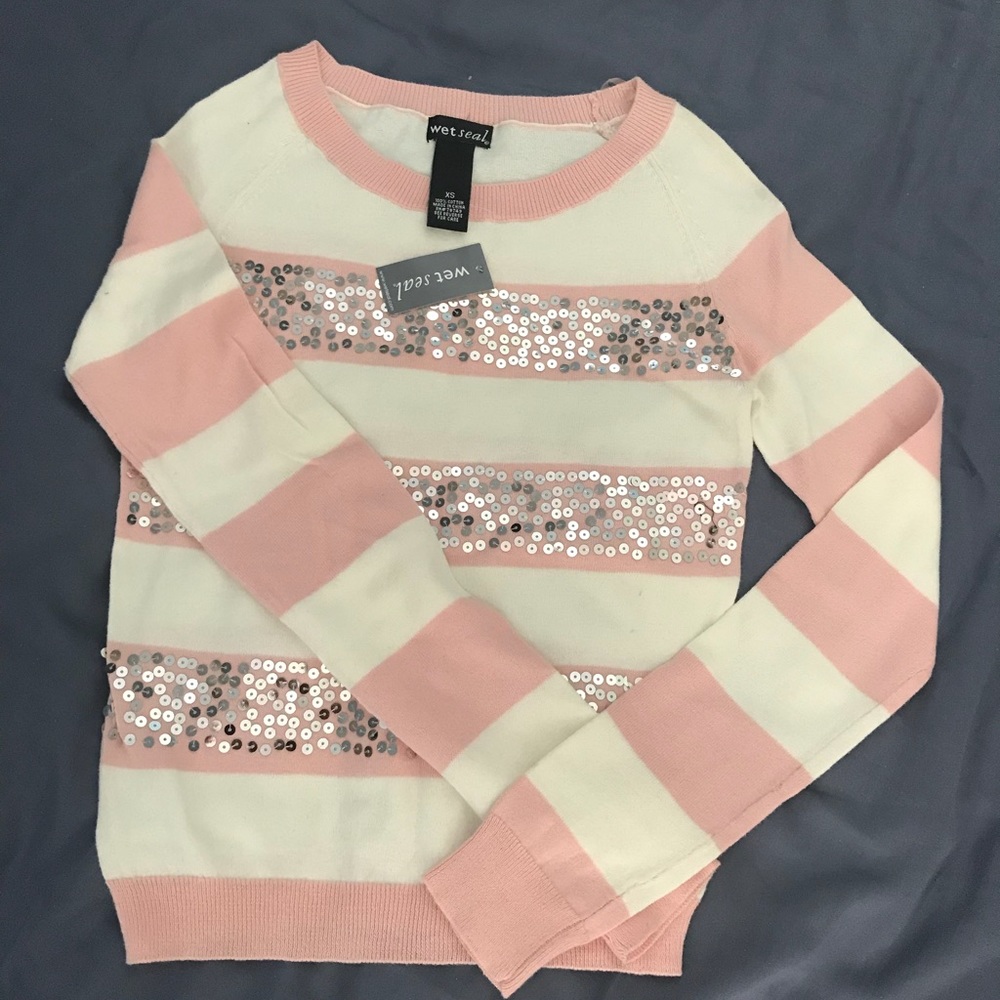 Sequined Striped Long sleeve Top